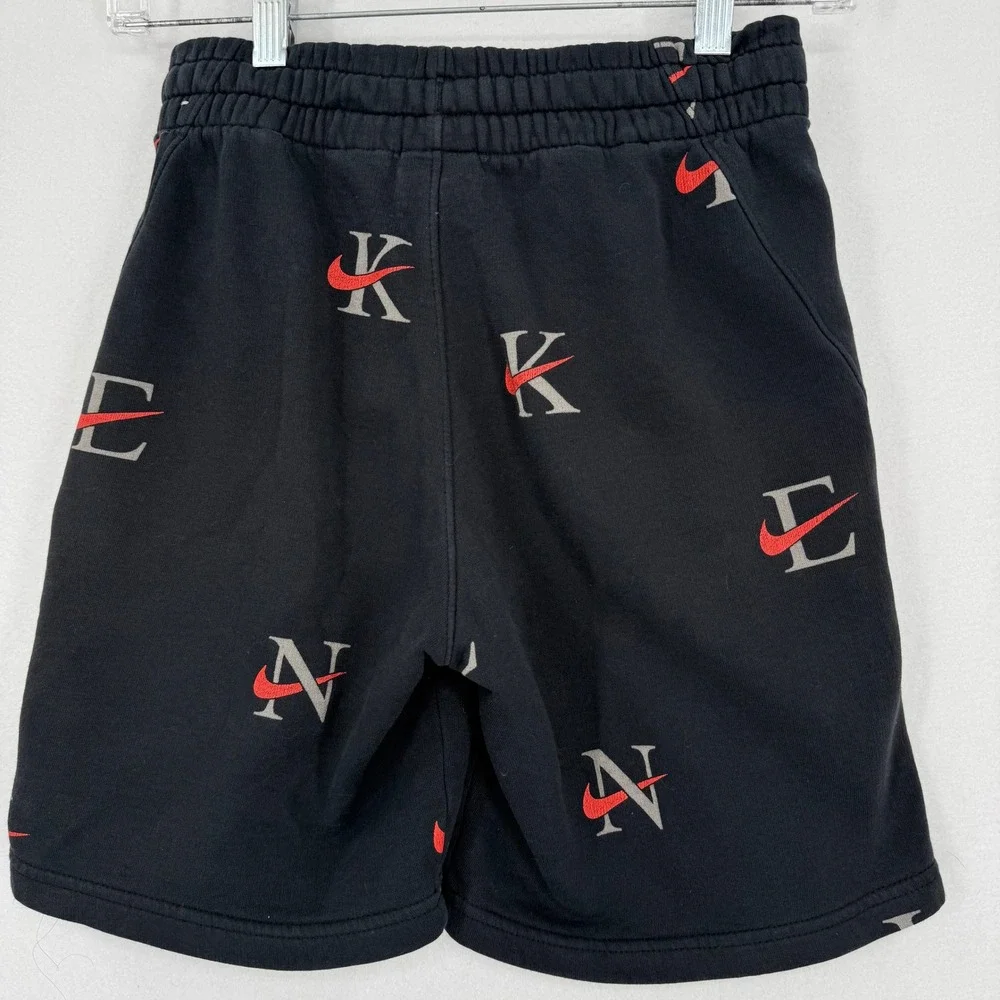 Nike Kids Boys Shorts Black Red Gray‎ Fleece Logo All Over Print DX5703 Medium